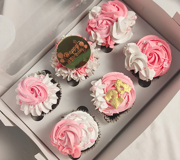 Birthday Special Pink White Cupcakes